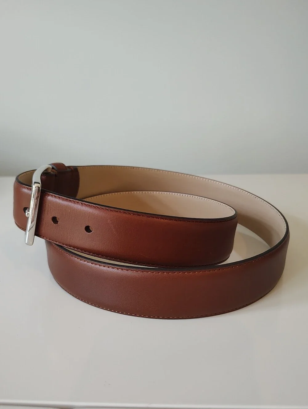 Brooks Brothers Men's Dress Belt Genuine Leather Silver Buckle Brown 40